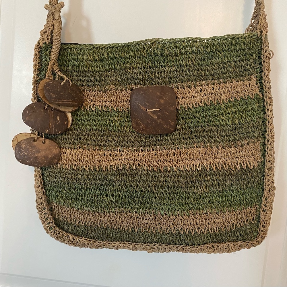 Eco-Friendly Green and Tan Woven Shoulder Bag
